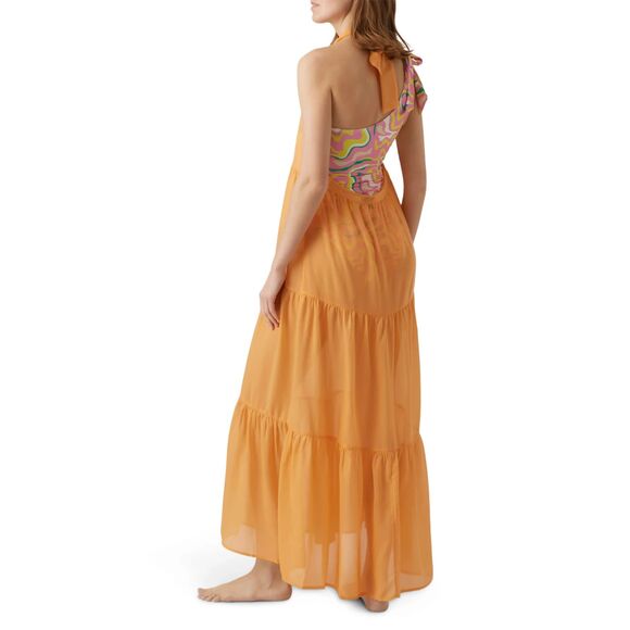 Vero Moda Eva Beach Halter Maxi Dress Swim Coverup Mock Orange Size Medium - Picture 2 of 8